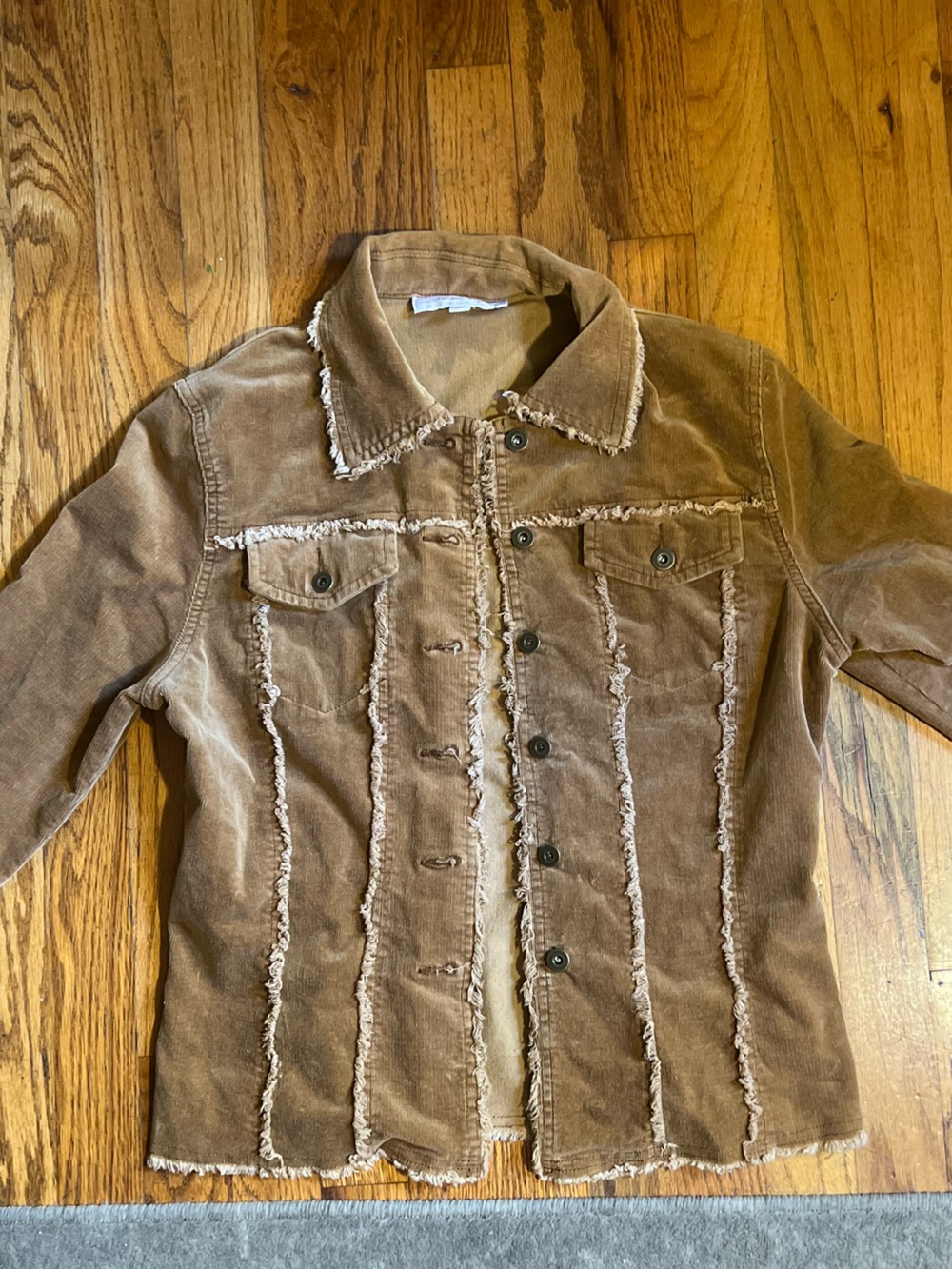 Vintage tan “Suede” Fringe trim Utility Jacket